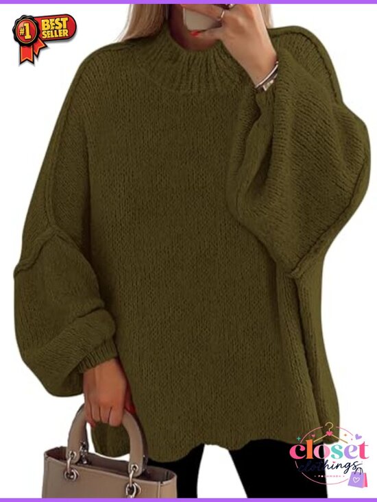 Other - Oversized Chunky Knit Mock Neck Pullover Sweater Long Sleeve